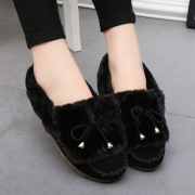 2015 new Korean version of fur to keep warm in winter peas shoe bows and velvet platform pregnant women plus cotton flat women's shoes