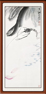 国画山水画挂画高清水墨画新中式装饰画卧室客厅张大千墨虾赠装裱