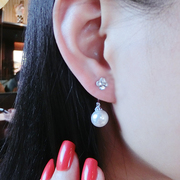 Faux Pearl Earrings hang four temperament after the Korean woman leaves crystal earrings dual-use sweet and lovely earrings