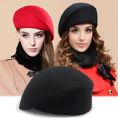 羊毛蓓蕾帽女秋冬韩版 优雅贝雷帽空姐帽保暖画家帽休闲鸭舌帽 时尚