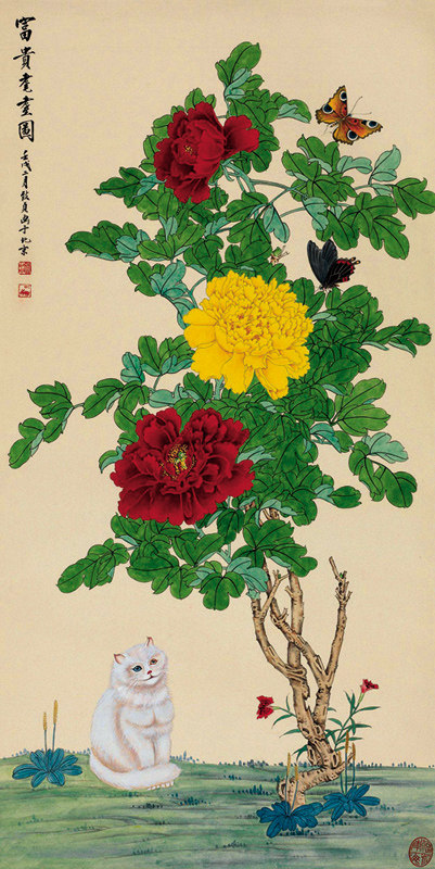 720海报印制展板写真喷绘贴纸1087富贵花开中国工笔画挂图-副本
