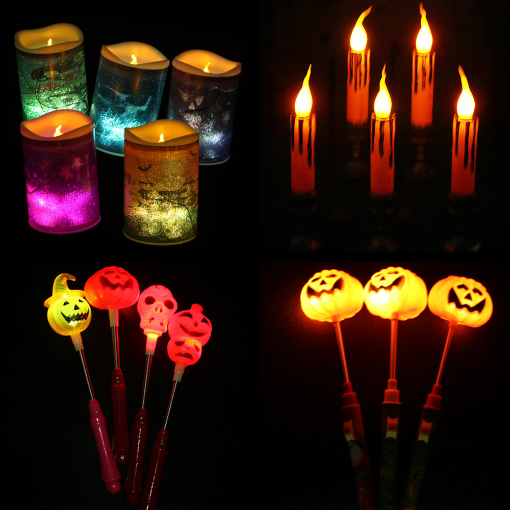 林芳32g万圣节鬼节酒吧KTV装饰发光蜡烛灯南瓜棒灯弹簧荧光棒
