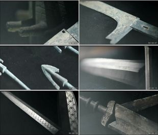 中国古代战国兵器青铜剑戈矛箭头高清实拍视频素材