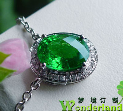 天然斯里兰卡沙弗莱铬钒钙铝榴石绿色石榴石吊坠1体项链18k金现货