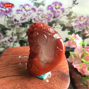 天然凉山南红玛瑙金鱼吊坠雕件 柿子红冰飘玉石雕刻小挂饰项坠
