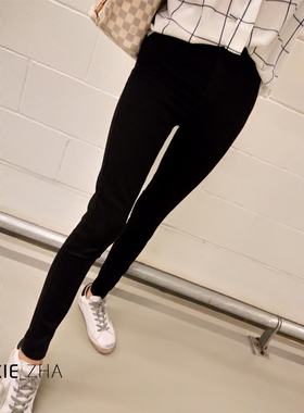 秋冬欧洲意梭织黑色牛仔加绒保暖push up蜜桃提臀超弹舒适