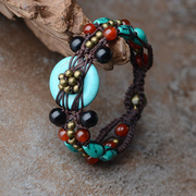 Thailand copper wind ethnic jewelry with turquoise beads agate Onyx Black female hand-woven candle rope bracelet 2502543