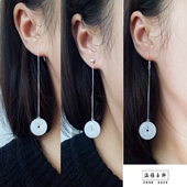 和田玉白玉平安扣圆环925纯银耳线环耳钩项链气质简约百搭 送证书