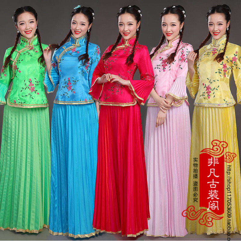 中国风古装婚礼伴娘服民国小姐装古筝演出服舞台小凤仙