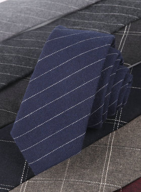 领带男韩版英伦学院复古磨毛棉格子条纹6CM商务正装工作休闲领带