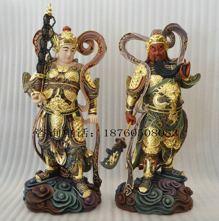 伽蓝韦陀菩萨佛像樟木雕刻摆件珈南关公韦驮天护法神像唐彩精品