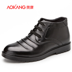 Aucom men's shoes new 2015 winter boys warm cotton shoes real leather men's business casual comfort shoes