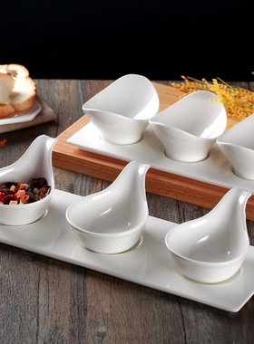 白色新款不规则陶瓷天岛鱼子酱碟把手 蘸子 调料碟味碟醋碟小吃碟