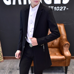 秋季薄款风衣男士理发型师中长款外套韩版西服修身美发师西装大衣