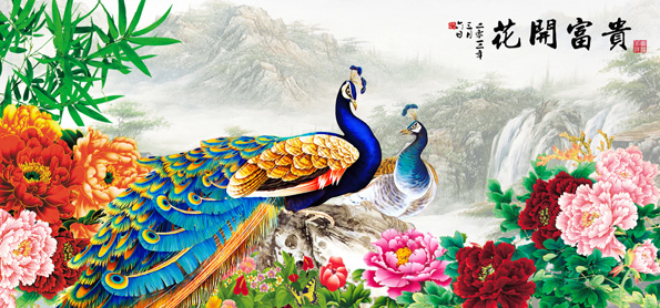 风景画 花开富贵 富贵牡丹装饰画墙画贴画客厅走廊大幅海报J1387C图片