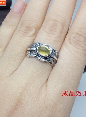 s925纯银 复古风格 活口 女款(男尾戒) 羽毛戒指托  戒指空托 5*7