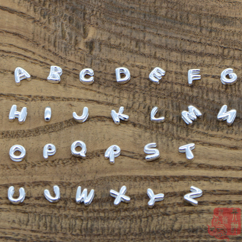 S925纯银英文字母横穿配件 3D硬银手工DIY个性LOVE字母名字项链