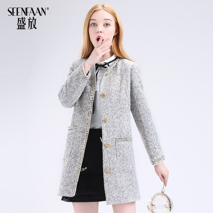 盛放 2015冬装新款 中长款纯色呢子大衣 女 时