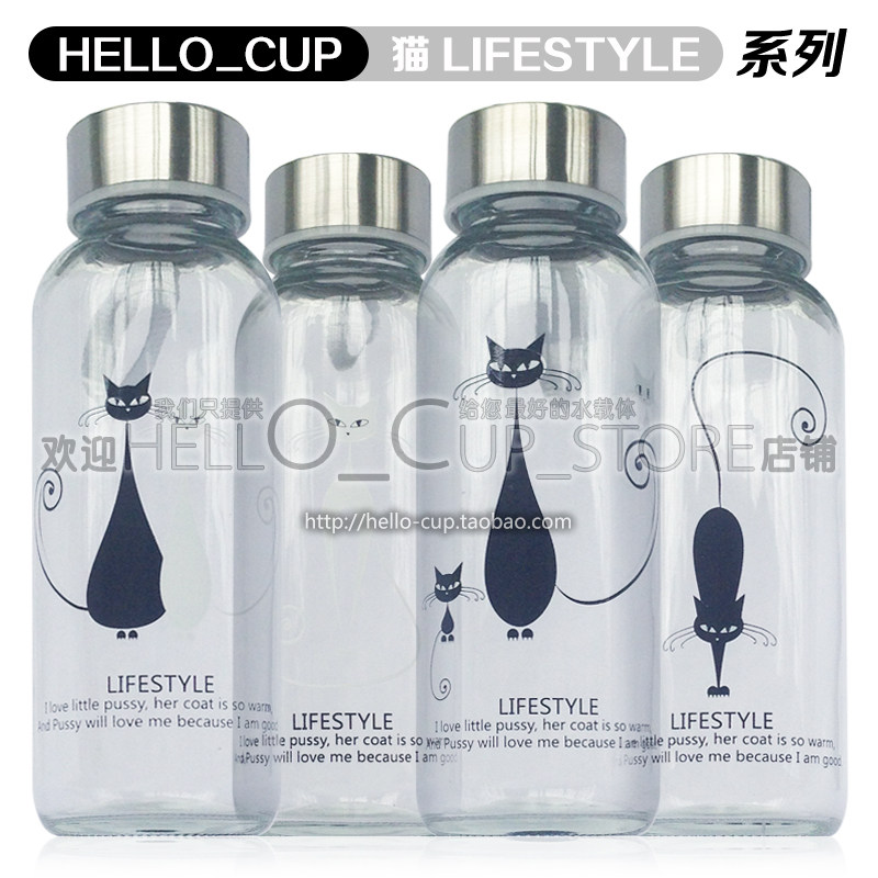 hello_cup 300ml originality Black Cat White Cat CAT transparent seal up Glass of water Glass bottle marryin the Tableware , Cup/Cups/Kettle , Glass  category - from Buy2taobao.com to provide professional Taobao agent buy service