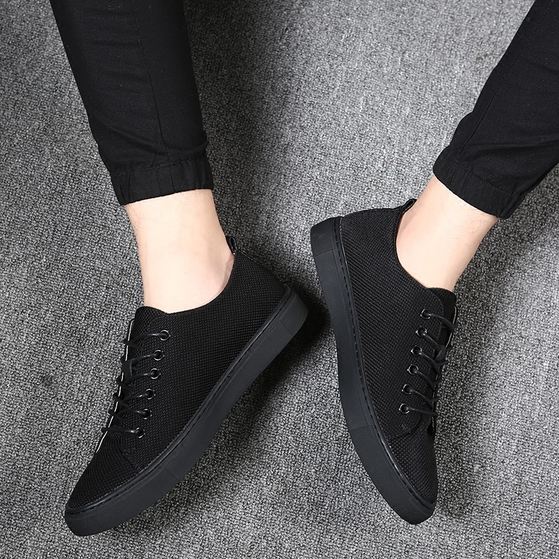 帆布鞋男秋季韩版潮流低帮潮鞋子男士休闲鞋英伦板鞋布鞋黑色男鞋