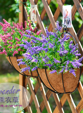 仿真花绿色植物墙壁挂花假花玫瑰花百合花挂壁花套装薰衣草装饰花