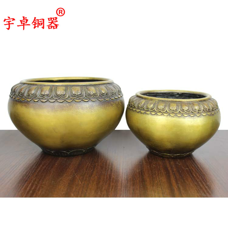宇卓铜器铜莲花钵 纯铜钵黄铜钵圆底平口香炉工艺品桌面摆件钵炉