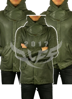 military 军绿色 墨绿色 M-51 M51 日单军版真皮羊皮连帽大衣皮衣