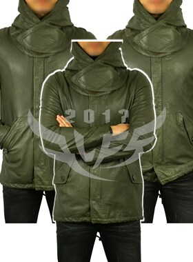 military 军绿色 墨绿色 M-51 M51 日单军版真皮羊皮连帽大衣皮衣