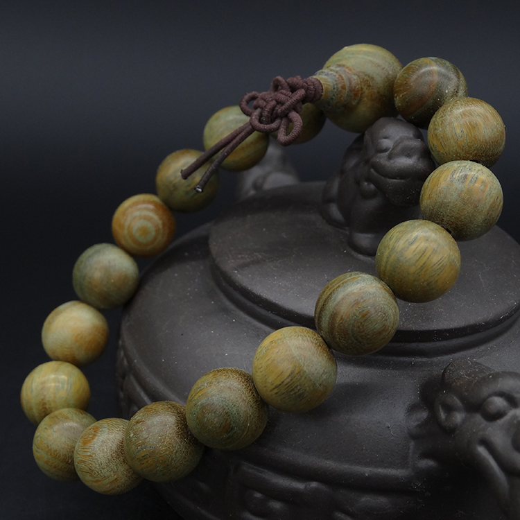 天然绿檀木圆珠12mm佛珠手串手链文玩情侣男女款饰品手串檀香