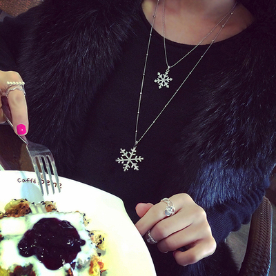 满钻雪花双层长款挂件装饰项链