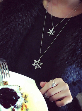 满钻雪花双层长款挂件装饰项链