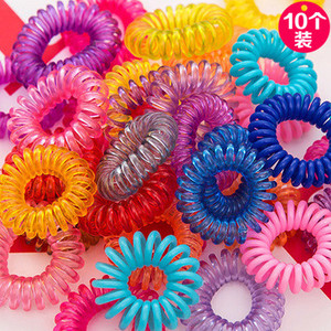 韩版热卖糖果色电话线发圈 儿童百搭发绳 彩色实用头绳10个装