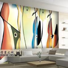 抽象飞鱼油画电视背景墙壁纸客厅沙发大型壁画个性 简约线条 3d欧式