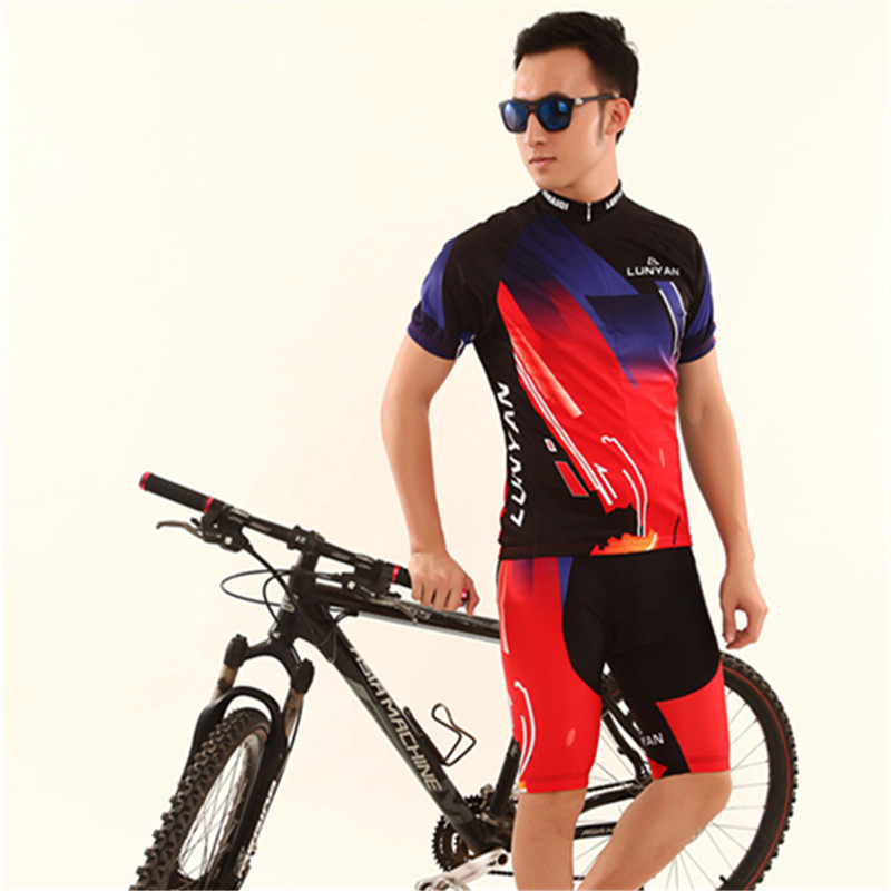 轮彦 夏季短袖骑行服套装男女通用自行车情侣骑行服上衣加裤子
