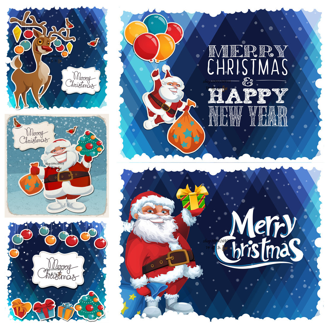 矢量设计素材 卡通可爱圣诞节快乐贺卡圣诞老人麋鹿模板 EPS格式