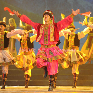 新疆维吾尔族舞蹈演出服装高档塔吉克族舞蹈演出服套装男新疆舞服
