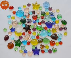包邮各种形状各种颜色彩色玻璃石 玻璃珠 大小混搭 混合特卖