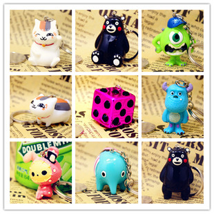 猫老师熊本熊大眼仔毛毛怪忧伤马戏团大象 钥匙扣链 包挂件手绘款