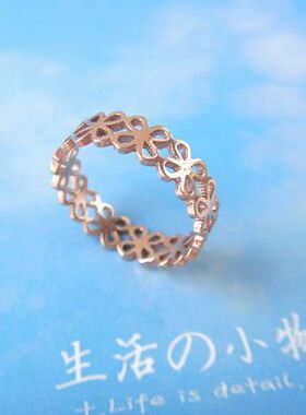 四叶草镀18k玫瑰金戒指满百包邮