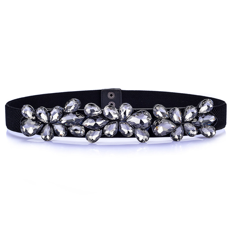 冷兵器新款时尚优雅仿水钻镶嵌腰带女士松紧腰带仿水晶腰带松紧窄