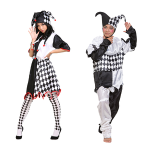 cosplay万圣节情侣小丑服装套装男女黑白小丑表演出衣服魔术成人