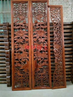 东阳木雕中式装修雕花镂空浮雕玄关隔断屏风双面花板隔断实木定制