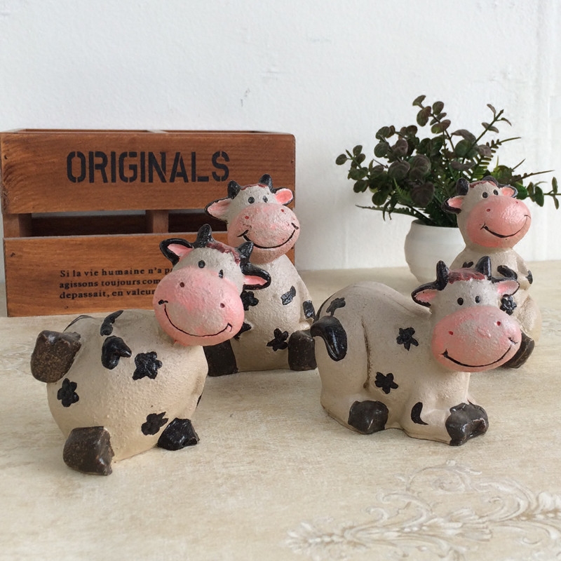 美式树脂小奶牛小摆件可爱卡通创意家居桌面装饰品隔板格子柜摆设