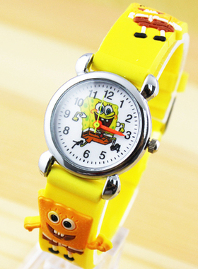 时尚新款卡通黄色海绵宝宝胶带腕表厂家直销学生儿童石英时装手表