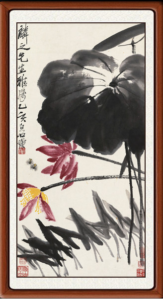水墨画装饰画国画真迹客厅花鸟画挂画卧室仿齐白石荷花蜜蜂赠装裱