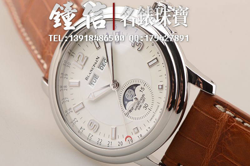 已售出【97新】宝珀莱芒湖白盘全历月相自动机械皮带男表2863-1127-53B