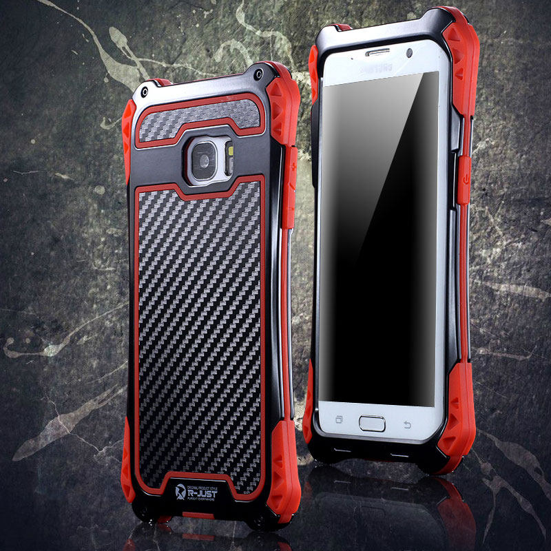 R-Just Amira Heavy Duty Dirtproof Shockproof Rainproof Aluminum Metal Bumper Carbon Fiber Back Cover Case for Samsung Galaxy S7 G9300/ S7 Edge G9350