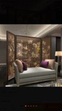 Резная перегородка 手绘半透光真丝绡欧根纱屏风隔断改善家居风水屏风胡桃木外框