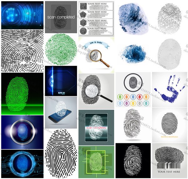 矢量设计素材 指纹指印纹理放大镜搜索查找人物图案 EPS格式 25P