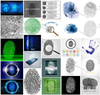矢量设计素材 指纹指印纹理放大镜搜索查找人物图案 EPS格式 25P